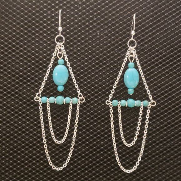 Hand Crafted Jewelry - Turquoise/dyed howlite dangle earrings